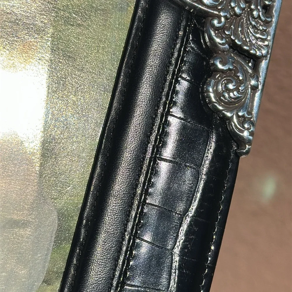 RARE Brighton Elegant Black Leather Silver Photo Frame 8”x10” -holds 5”x7” photo